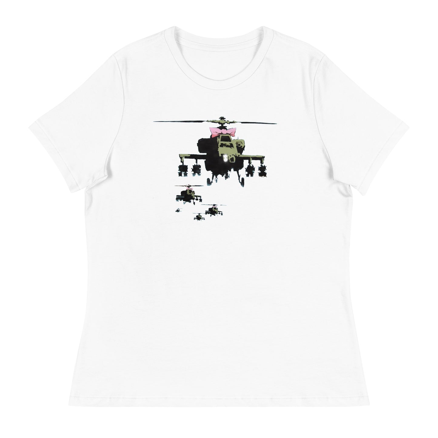Women’s Banksy helicopter with bow fitted t-shirt