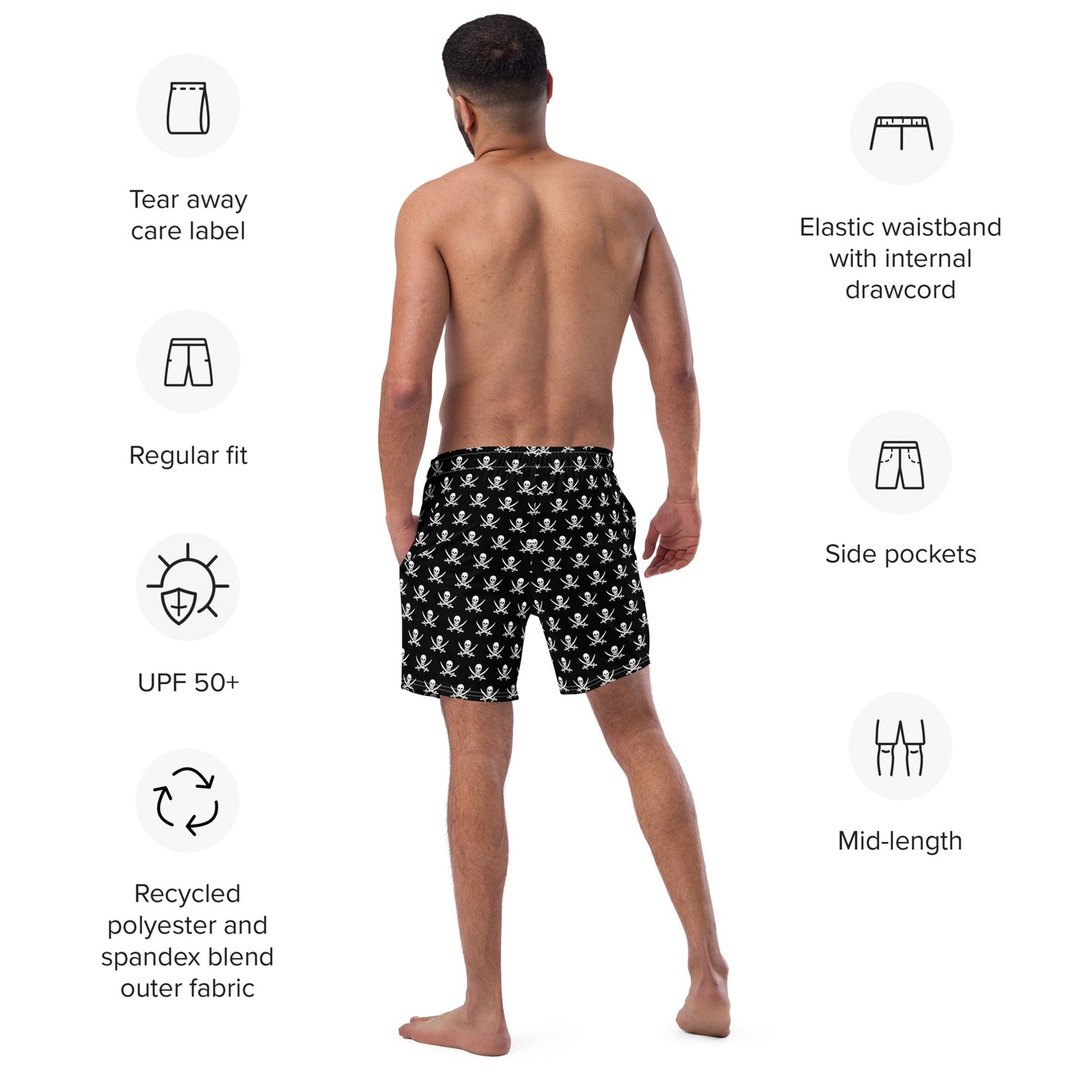 Jolly Roger pirate flag print men's swim trunks