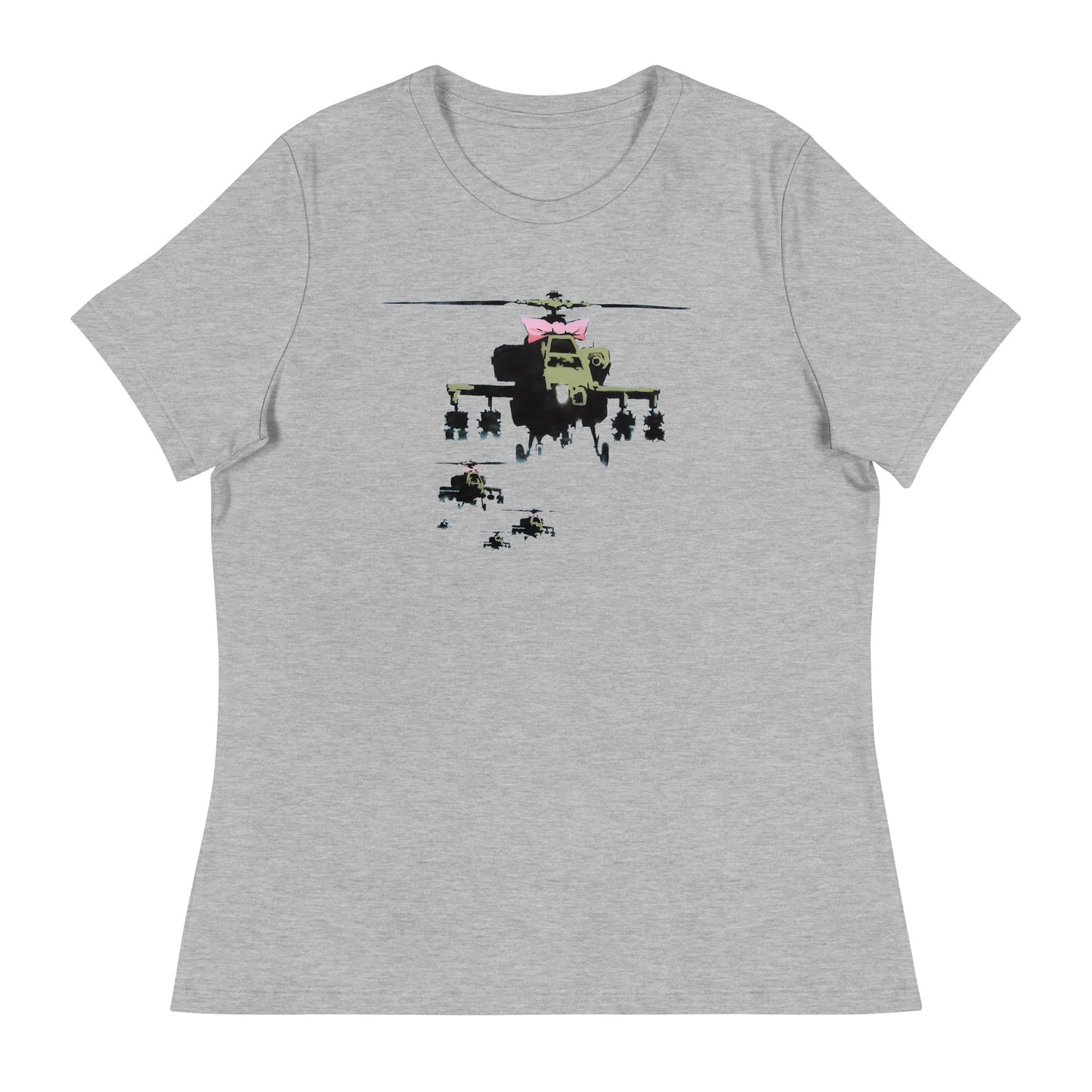 Women’s Banksy helicopter with bow fitted t-shirt
