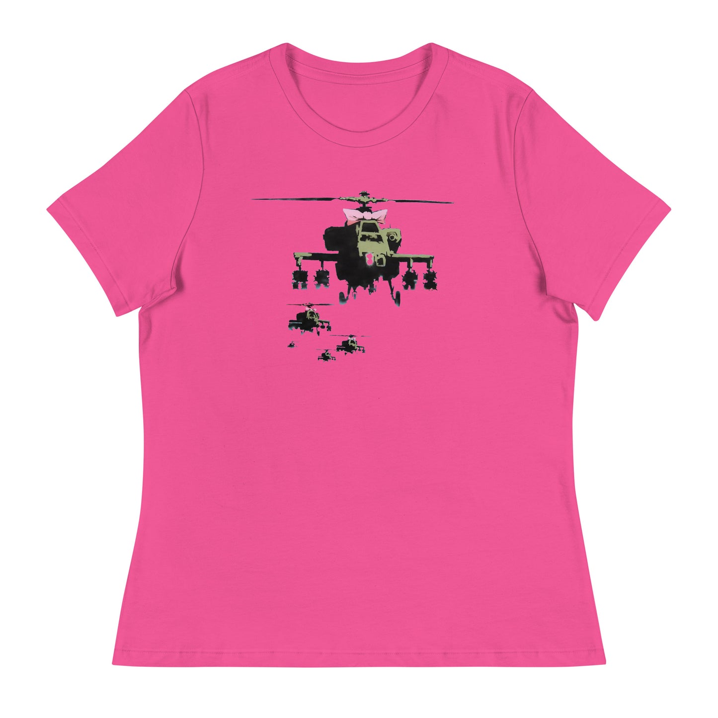 Women’s Banksy helicopter with bow fitted t-shirt