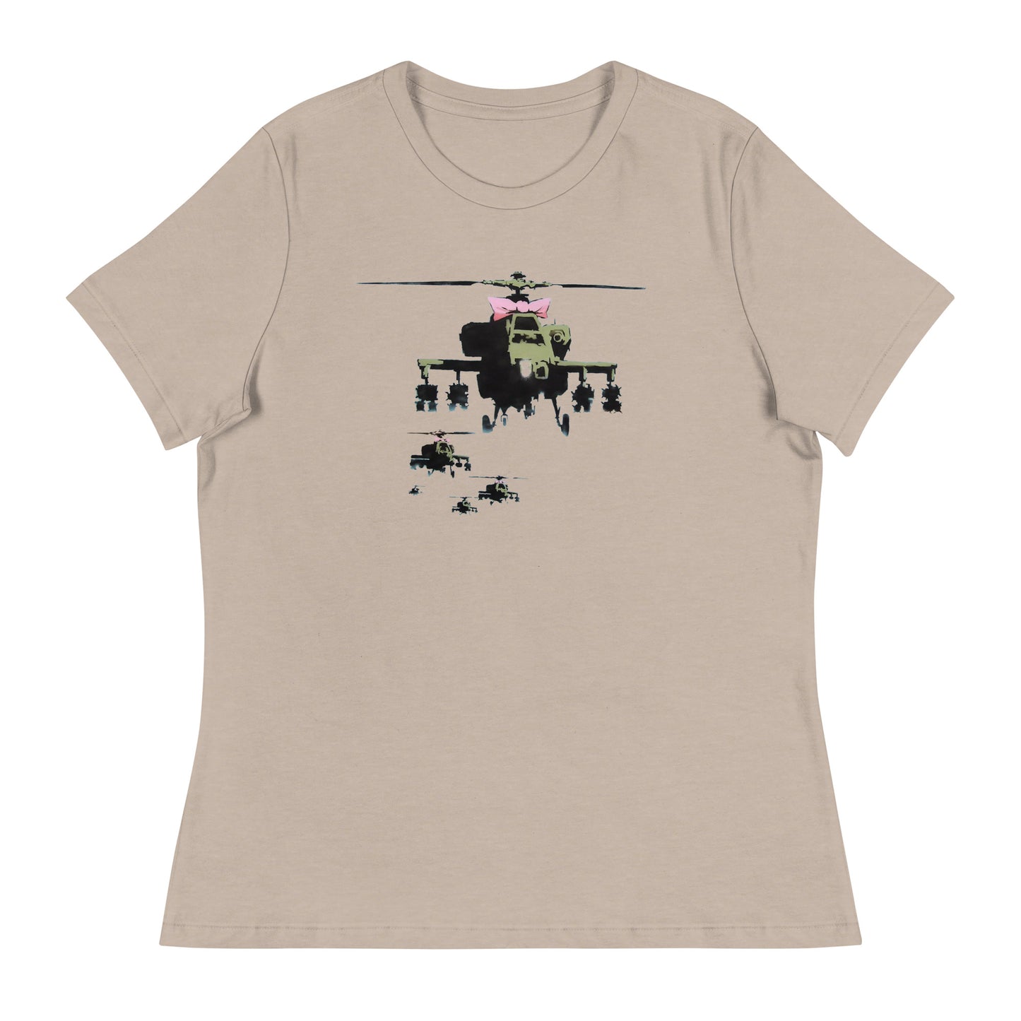 Women’s Banksy helicopter with bow fitted t-shirt