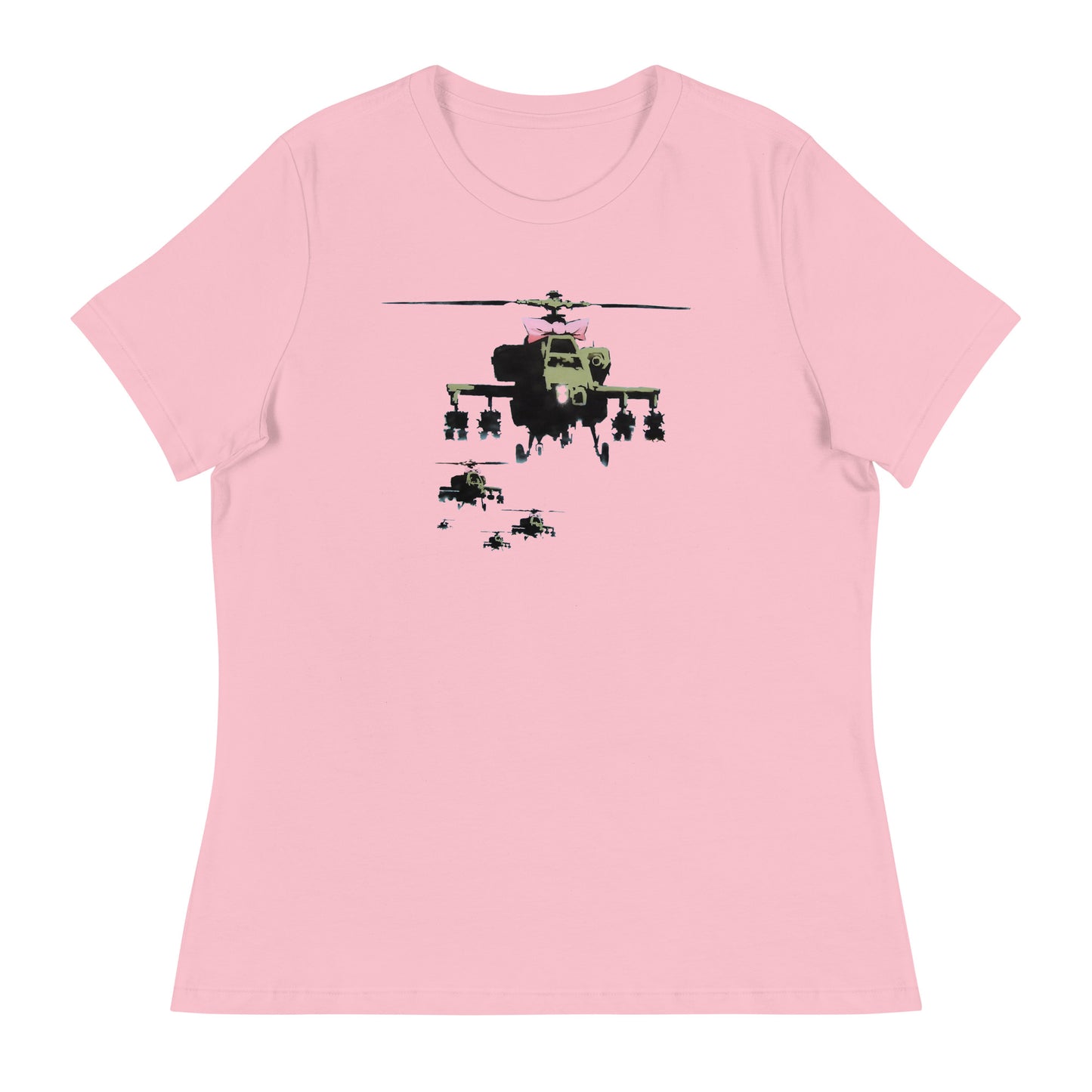 Women’s Banksy helicopter with bow fitted t-shirt