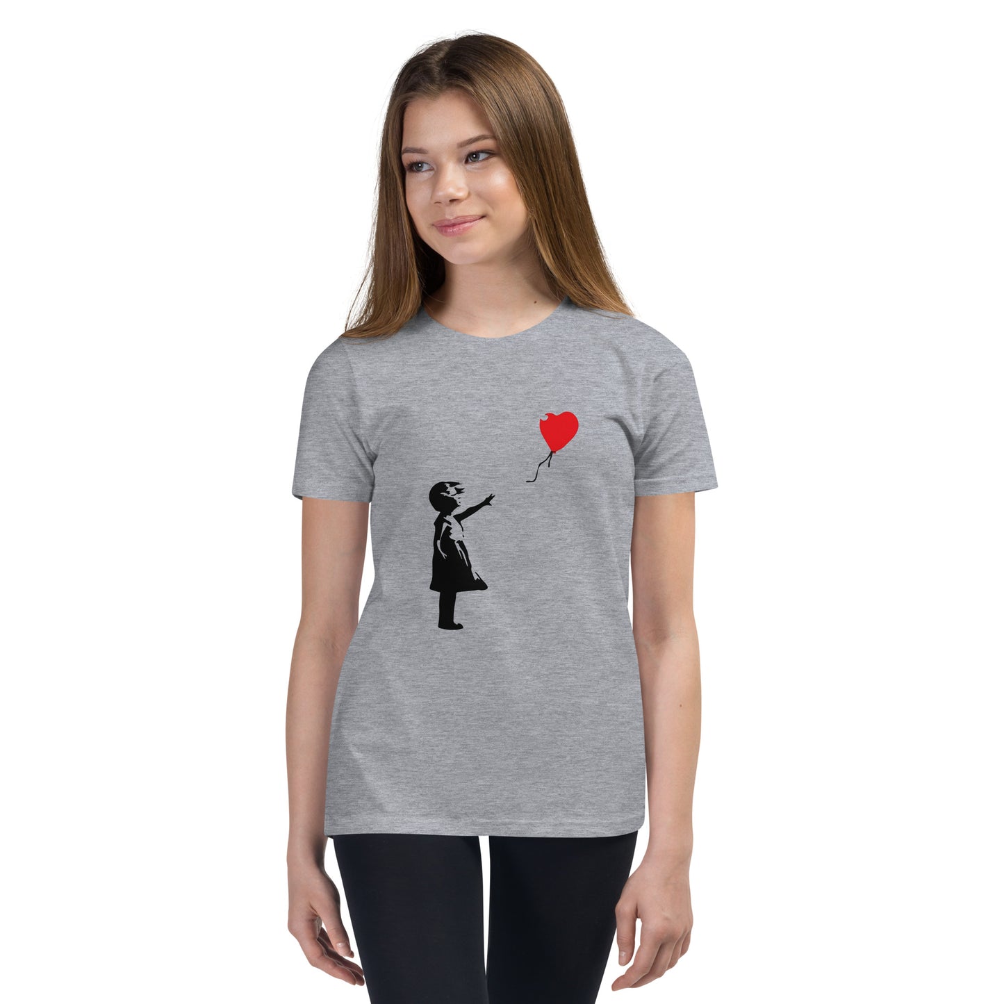 Kinder Banksy Mädchen mit Herz Ballon Kurzarm T-Shirt