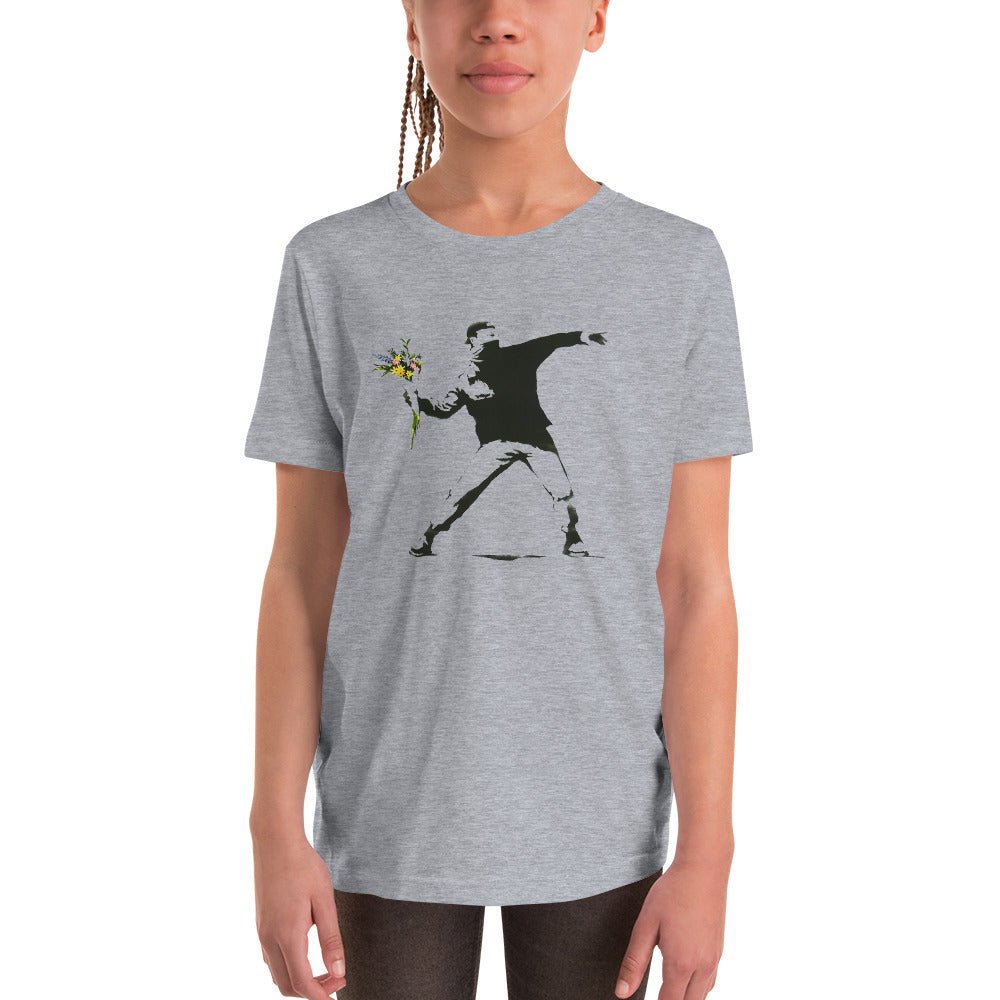 Kids Banksy flower thrower Short Sleeve T-Shirt