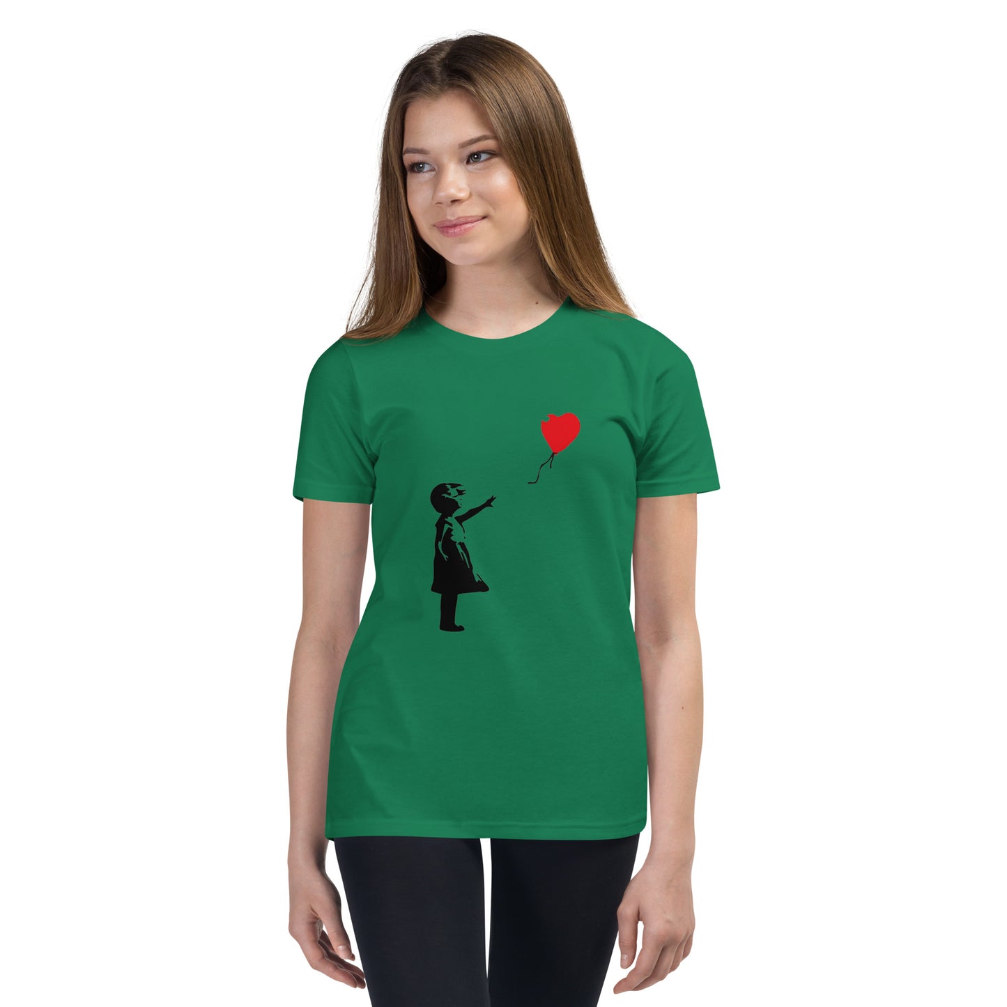 Kinder Banksy Mädchen mit Herz Ballon Kurzarm T-Shirt