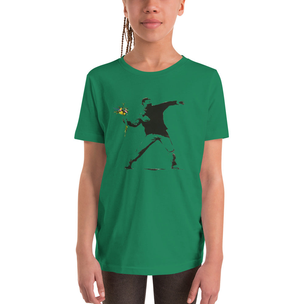 Kids Banksy flower thrower Short Sleeve T-Shirt